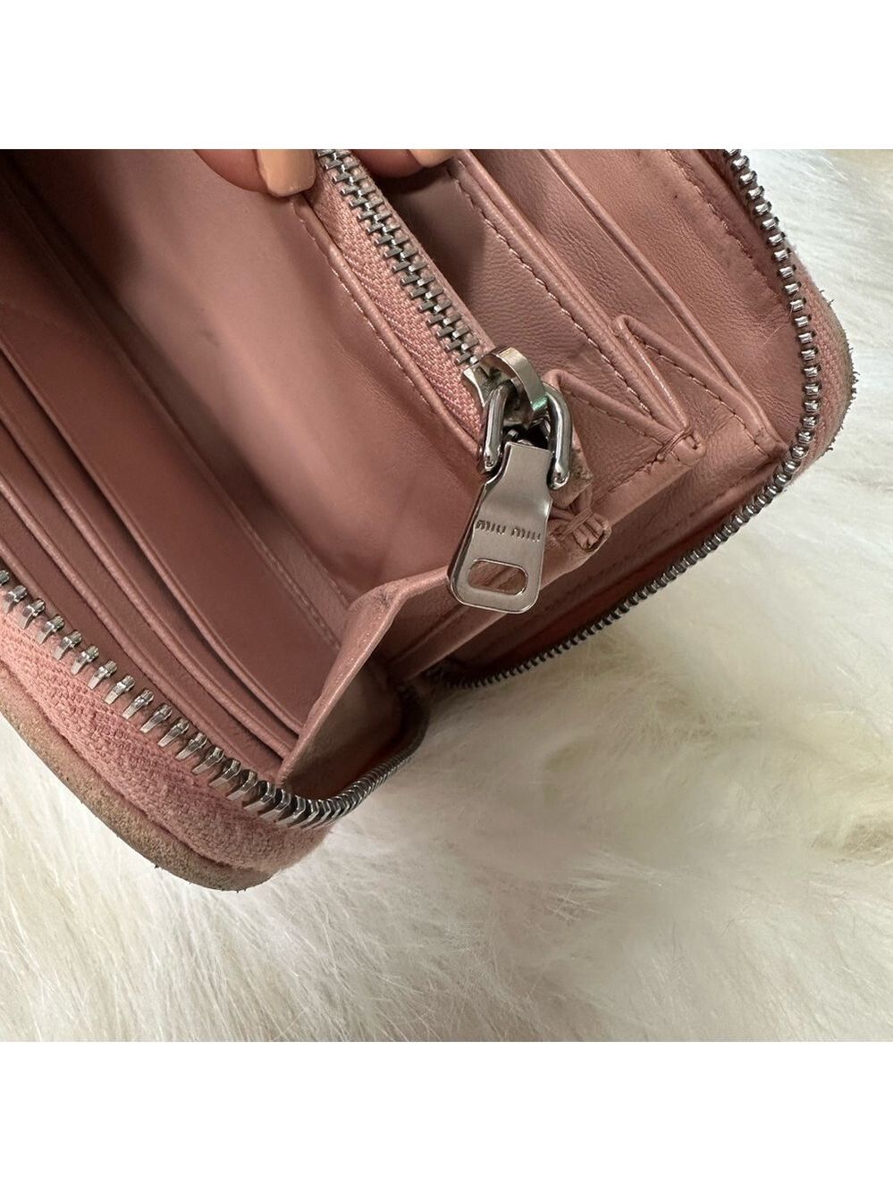 MIU MIU LOGO PEARL RHINESTONE MATELASSE LEATHER ZIPPY ZIP AROUND LONG WALLET - Picture 9 of 13